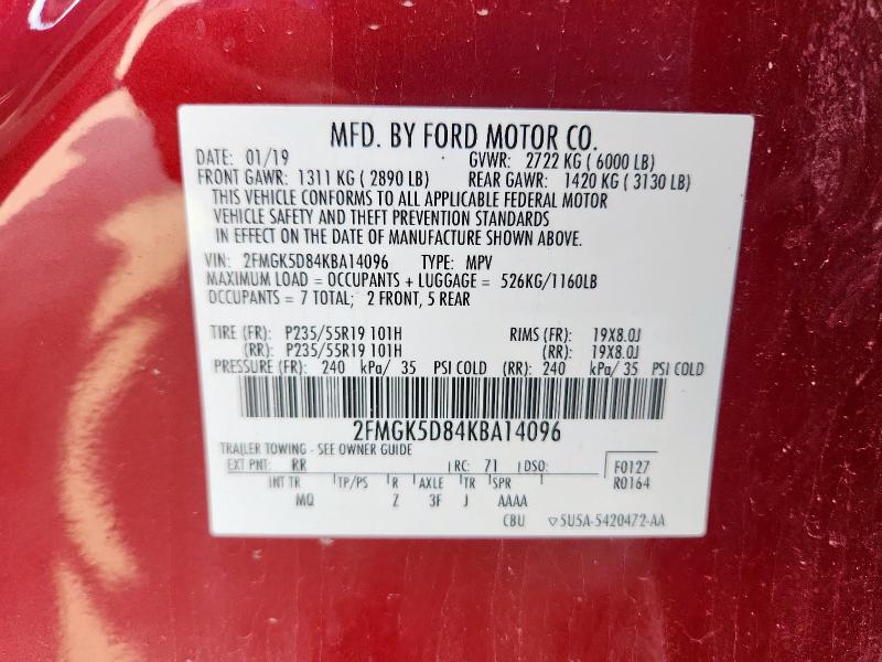Photo 14 from auction – 2019 FORD FLEX LIMIT with VIN 2FMGK5D84KBA14096