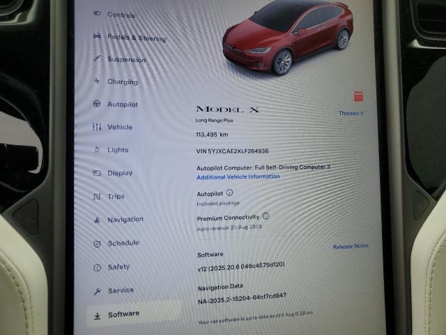 Photo 9 from auction – 2020 TESLA MODEL X with VIN 5YJXCAE2XLF264936