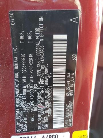 Photo 14 from auction – 2014 TOYOTA SIENNA XLE with VIN 5TDDK3DC1ES092032
