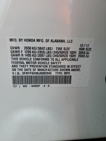 Photo 14 from auction – 2018 HONDA PILOT TOUR with VIN 5FNYF6H98JB002945