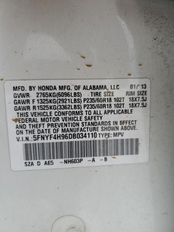 Photo 14 from auction – 2013 HONDA PILOT TOUR with VIN 5FNYF4H96DB034110