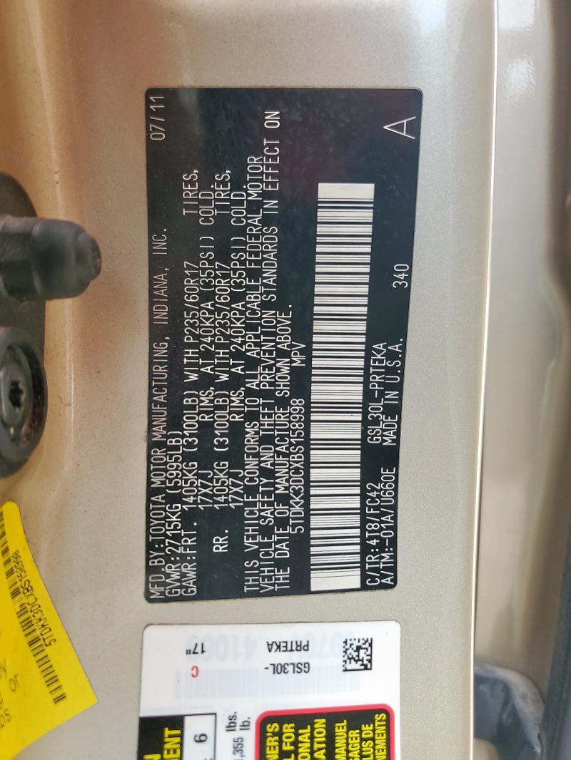 Photo 14 from auction – 2011 TOYOTA SIENNA LE with VIN 5TDKK3DCXBS158998