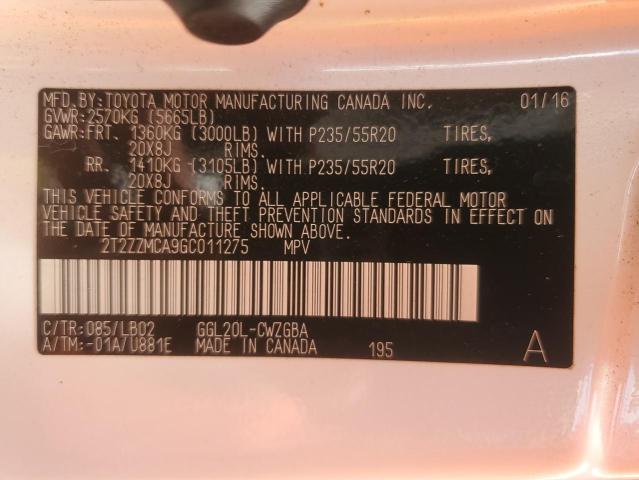 Photo 14 from auction – 2016 LEXUS RX 350 with VIN 2T2ZZMCA9GC011275
