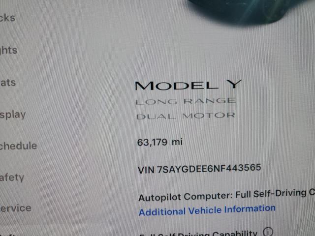 Photo 9 from auction – 2022 TESLA MODEL Y with VIN 7SAYGDEE6NF443565