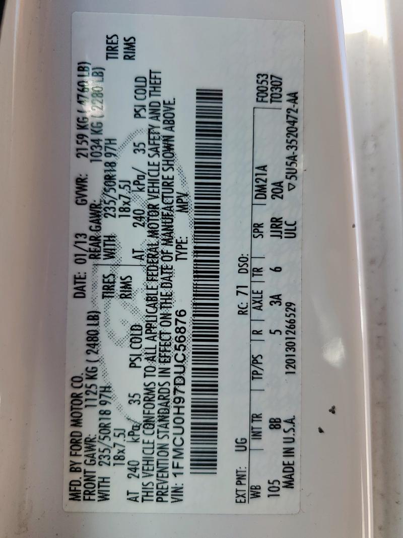 Foto 14 de la subasta – 2013 FORD ESCAPE SEL con VIN 1FMCU0H97DUC56876