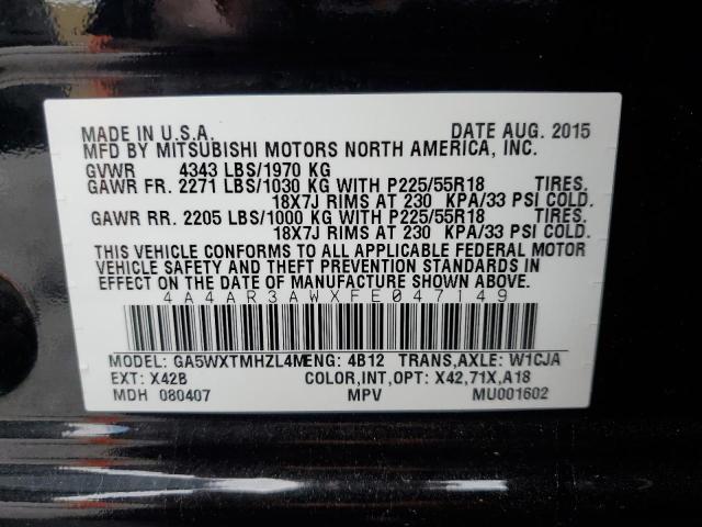 Photo 14 from auction – 2015 MITSUBISHI OUTLANDER with VIN 4A4AR3AWXFE047149