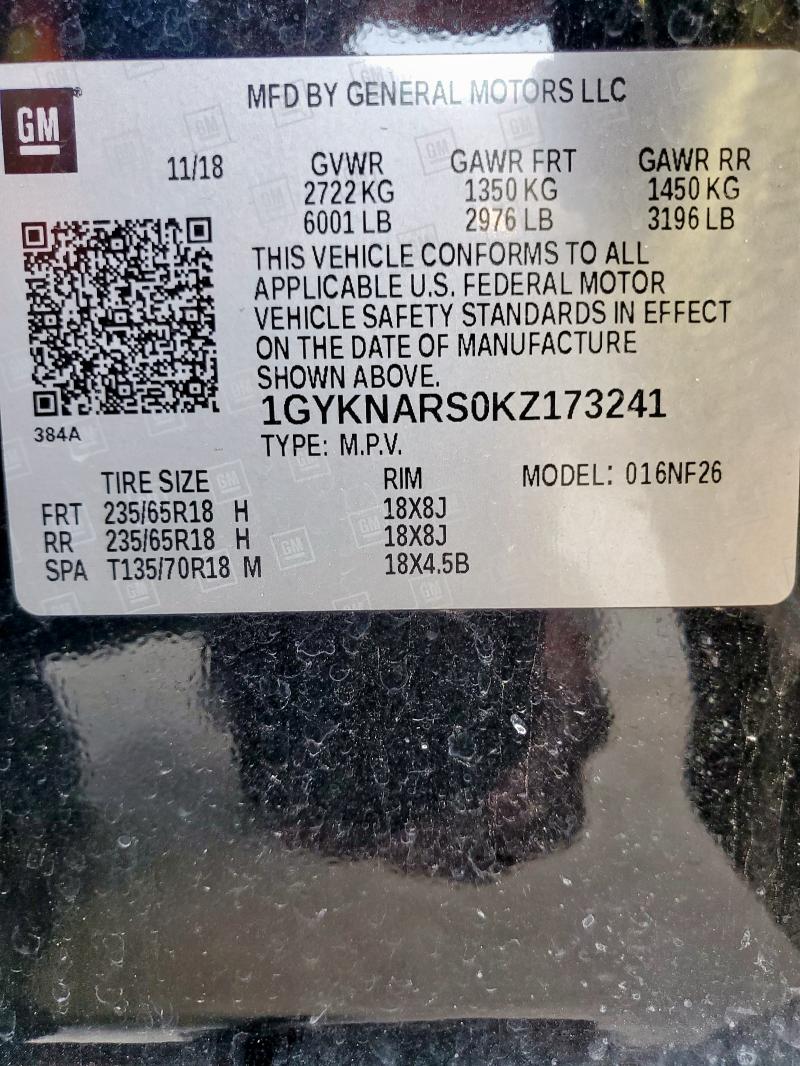 Photo 14 from auction – 2019 CADILLAC XT5 with VIN 1GYKNARS0KZ173241