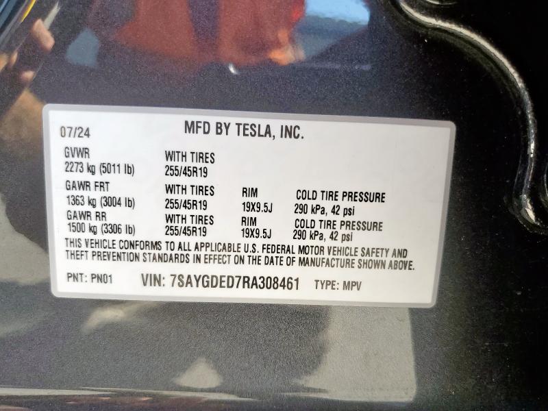 Photo 14 from auction – 2024 TESLA MODEL Y with VIN 7SAYGDED7RA308461