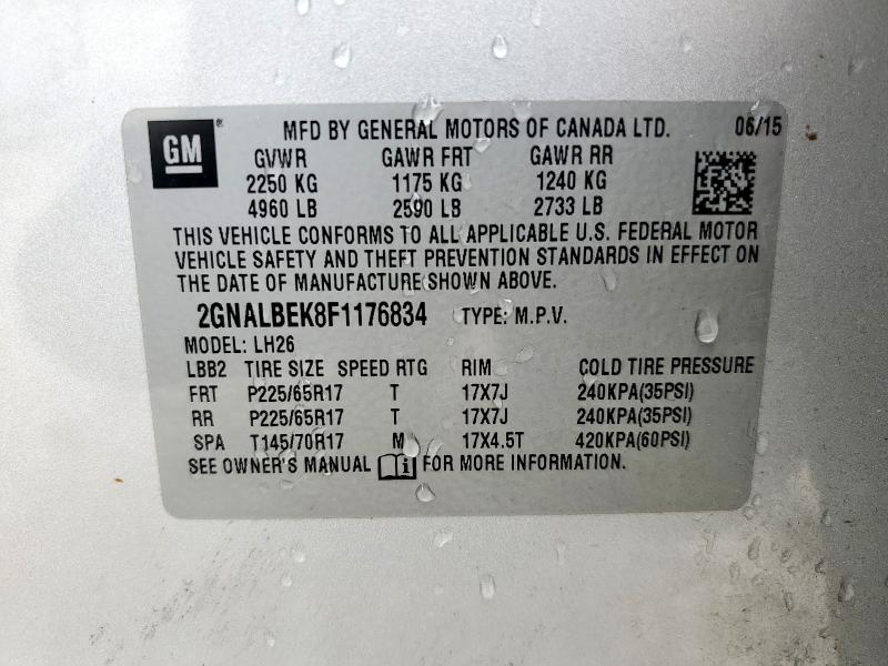 Photo 14 from auction – 2015 CHEVROLET EQUINOX LT with VIN 2GNALBEK8F1176834