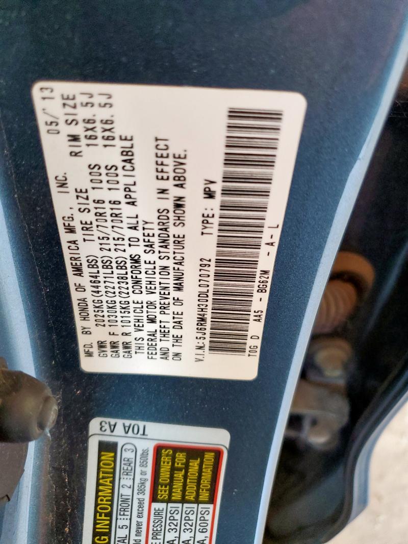 Photo 14 from auction – 2013 HONDA CR-V LX with VIN 5J6RM4H30DL070792