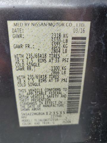 Photo 14 from auction – 2016 NISSAN MURANO S with VIN 5N1AZ2MG8GN123535