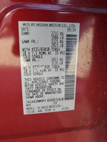 Photo 14 from auction – 2015 NISSAN PATHFINDER with VIN 5N1AR2MM9FC600568