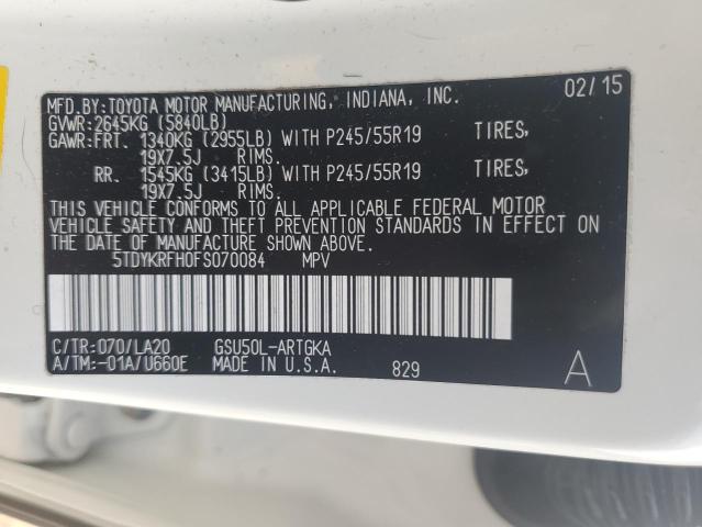 Photo 14 from auction – 2015 TOYOTA HIGHLANDER with VIN 5TDYKRFH0FS070084
