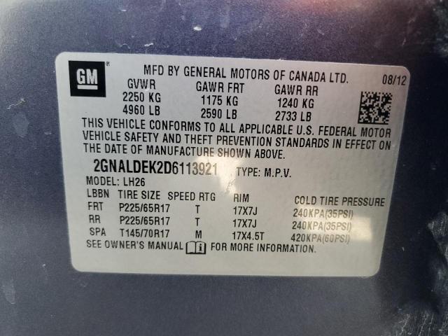 Photo 14 from auction – 2013 CHEVROLET EQUINOX LT with VIN 2GNALDEK2D6113921
