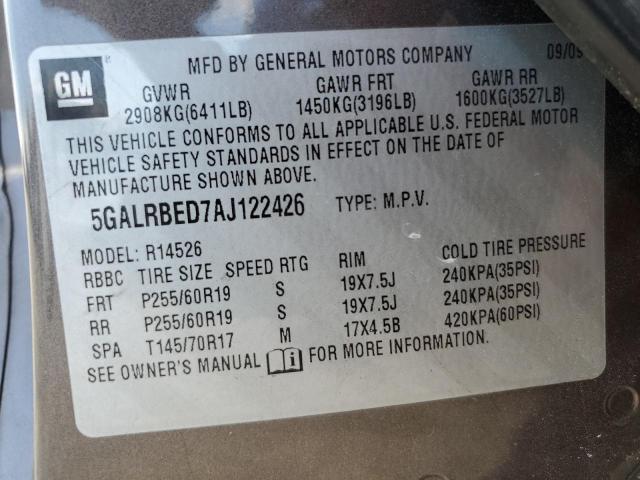 Photo 14 from auction – 2010 BUICK ENCLAVE CX with VIN 5GALRBED7AJ122426