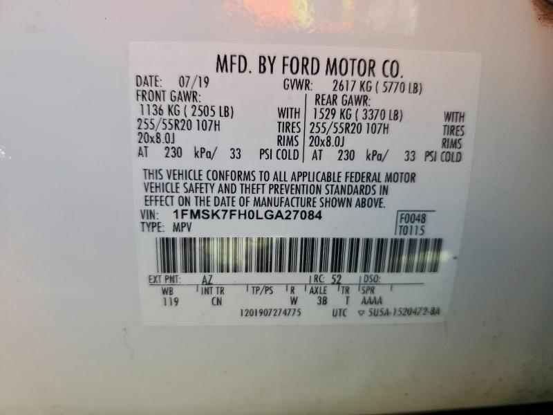 Photo 14 from auction – 2020 FORD EXPLORER L with VIN 1FMSK7FH0LGA27084