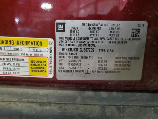 Photo 14 from auction – 2016 CHEVROLET TRAVERSE L with VIN 1GNKRJKD1GJ307709