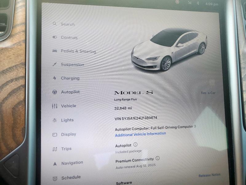 Photo 9 from auction – 2020 TESLA MODEL S with VIN 5YJSA1E24LF360674