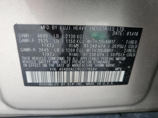 Photo 14 from auction – 2016 SUBARU OUTBACK 2. with VIN 4S4BSACC4G3279584