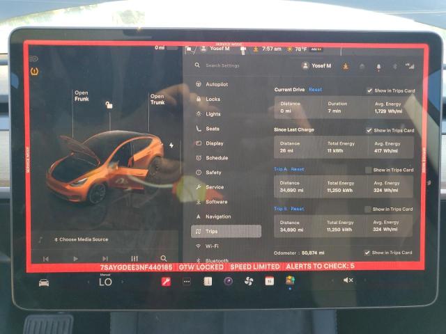 Photo 9 from auction – 2022 TESLA MODEL Y with VIN 7SAYGDEE3NF440185
