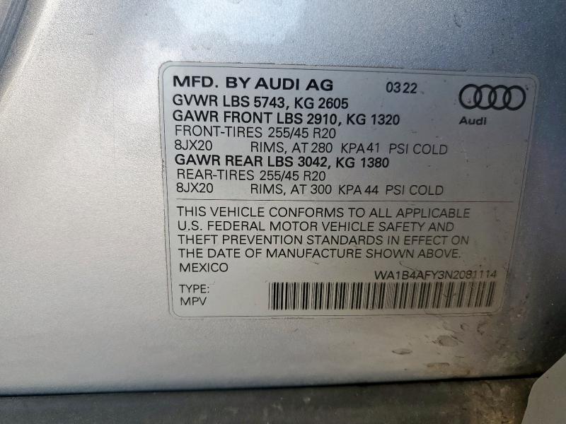 Photo 14 from auction – 2022 AUDI SQ5 PREMIUM PLUS with VIN WA1B4AFY3N2081114