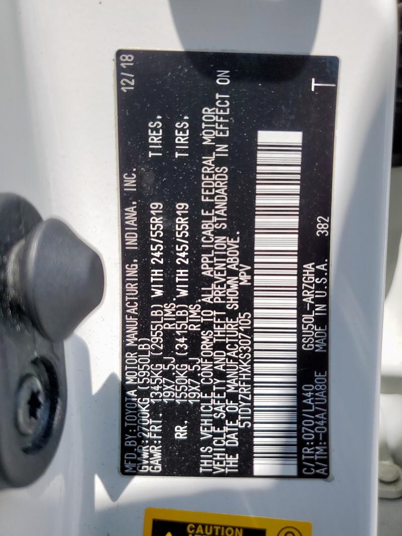 Photo 14 from auction – 2019 TOYOTA HIGHLANDER with VIN 5TDYZRFHXKS307105