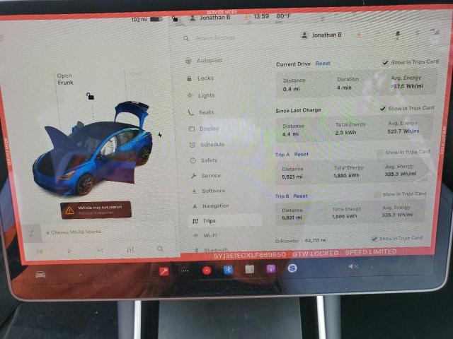Photo 9 from auction – 2020 TESLA MODEL 3 with VIN 5YJ3E1ECXLF669650