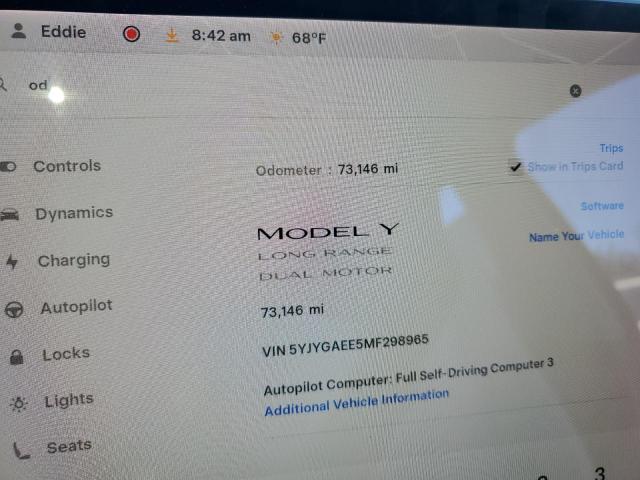 Photo 9 from auction – 2021 TESLA MODEL Y with VIN 5YJYGAEE5MF298965