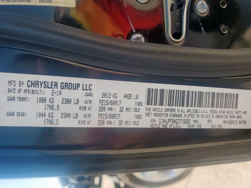 Photo 14 from auction – 2014 JEEP PATRIOT LA with VIN 1C4NJPFB4ED719269
