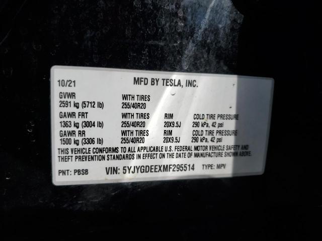 Photo 14 from auction – 2021 TESLA MODEL Y with VIN 5YJYGDEEXMF295514