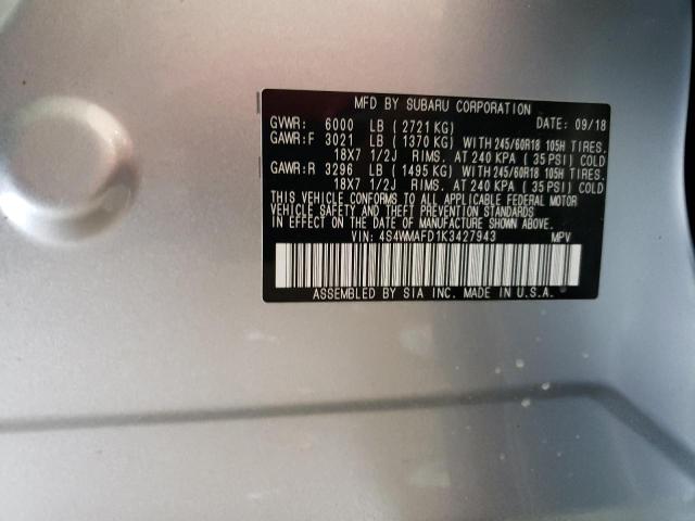 Photo 14 from auction – 2019 SUBARU ASCENT PRE with VIN 4S4WMAFD1K3427943