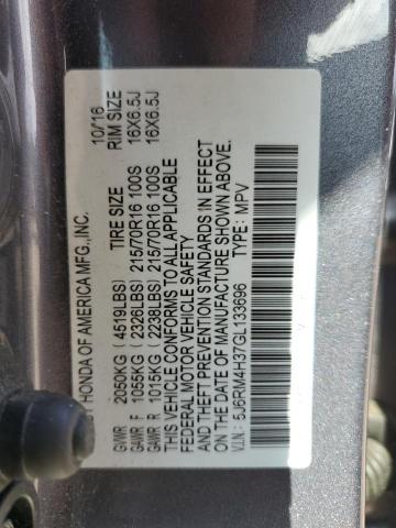 Photo 14 from auction – 2016 HONDA CR-V LX with VIN 5J6RM4H37GL133696