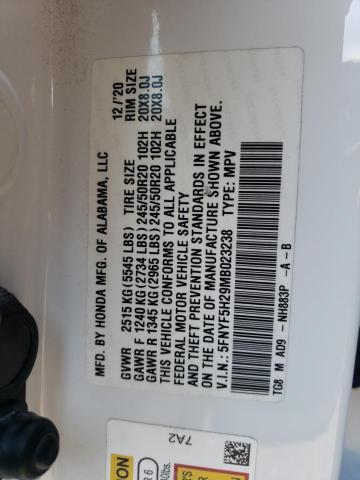 Photo 14 from auction – 2021 HONDA PILOT SE with VIN 5FNYF5H29MB023238