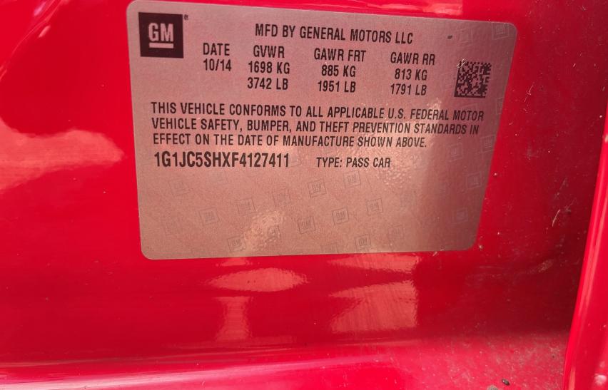 Photo 10 from auction – 2015 CHEVROLET SONIC LT with VIN 1G1JC5SHXF4127411