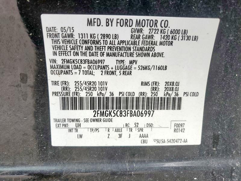 Photo 14 from auction – 2015 FORD FLEX SEL with VIN 2FMGK5C83FBA06997