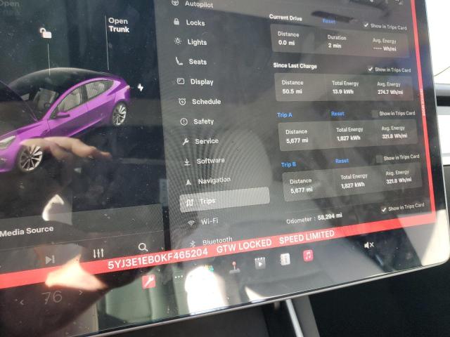 Photo 9 from auction – 2019 TESLA MODEL 3 with VIN 5YJ3E1EB0KF465204