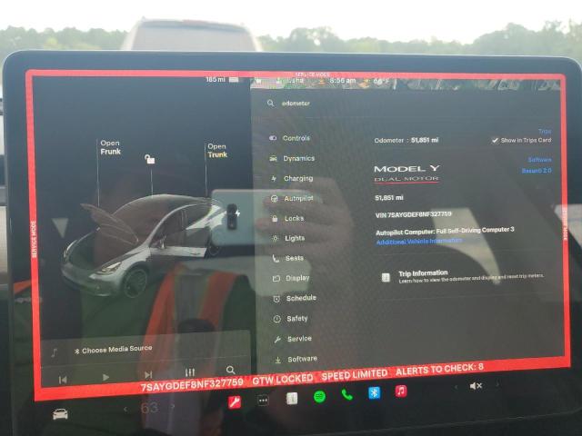Photo 9 from auction – 2022 TESLA MODEL Y with VIN 7SAYGDEF8NF327759
