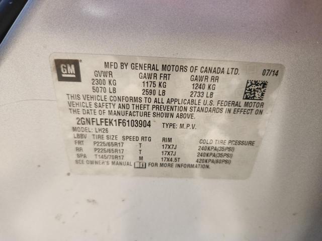 Photo 14 from auction – 2015 CHEVROLET EQUINOX LT with VIN 2GNFLFEK1F6103904