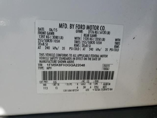 Foto 14 de la subasta – 2016 FORD EXPLORER L con VIN 1FM5K8FH3GGA22048