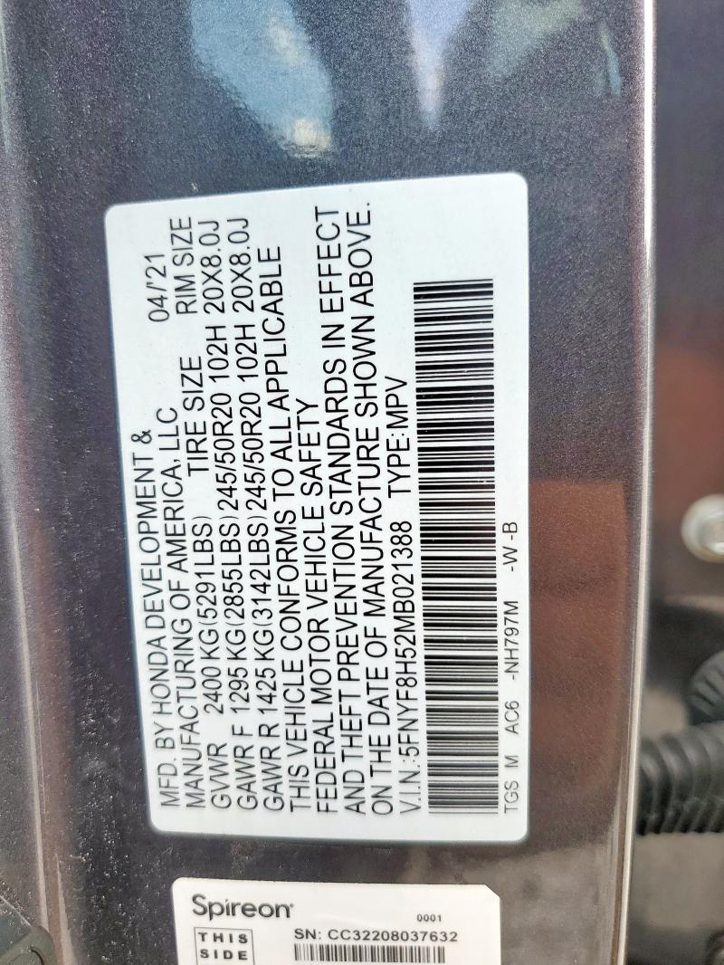 Photo 14 from auction – 2021 HONDA PASSPORT E with VIN 5FNYF8H52MB021388