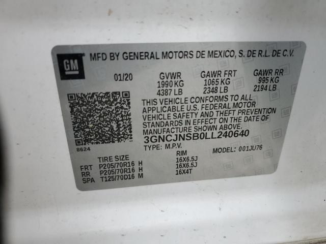 Photo 14 from auction – 2020 CHEVROLET TRAX LS with VIN 3GNCJNSB0LL240640