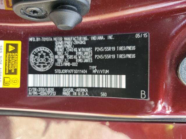 Photo 14 from auction – 2015 TOYOTA HIGHLANDER with VIN 5TDJCRFH7FS011404