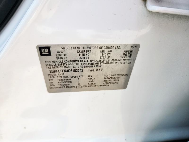 Photo 14 from auction – 2016 GMC TERRAIN SL with VIN 2GKFLTEK4G6182742