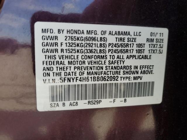 Photo 14 from auction – 2011 HONDA PILOT EXL with VIN 5FNYF4H61BB062092