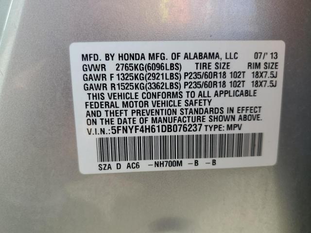 Photo 14 from auction – 2013 HONDA PILOT EXL with VIN 5FNYF4H61DB076237