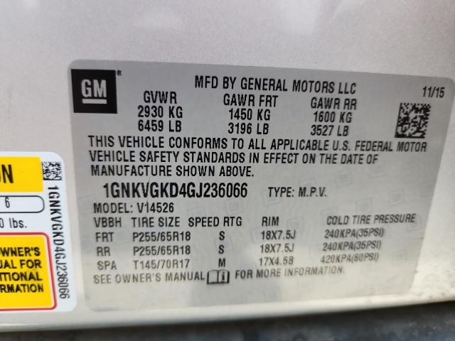 Photo 14 from auction – 2016 CHEVROLET TRAVERSE L with VIN 1GNKVGKD4GJ236066