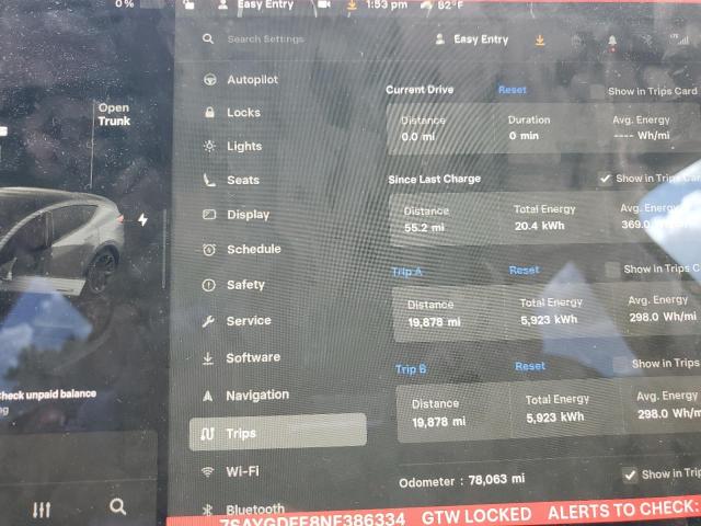 Photo 9 from auction – 2022 TESLA MODEL Y with VIN 7SAYGDEE8NF386334