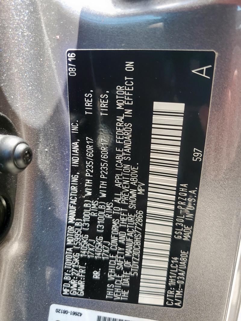 Photo 14 from auction – 2017 TOYOTA SIENNA XLE with VIN 5TDYZ3DC8HS772866