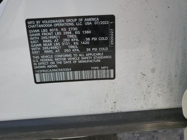 Photo 14 from auction – 2022 VOLKSWAGEN ATLAS SEL with VIN 1V2FR2CA3NC563354