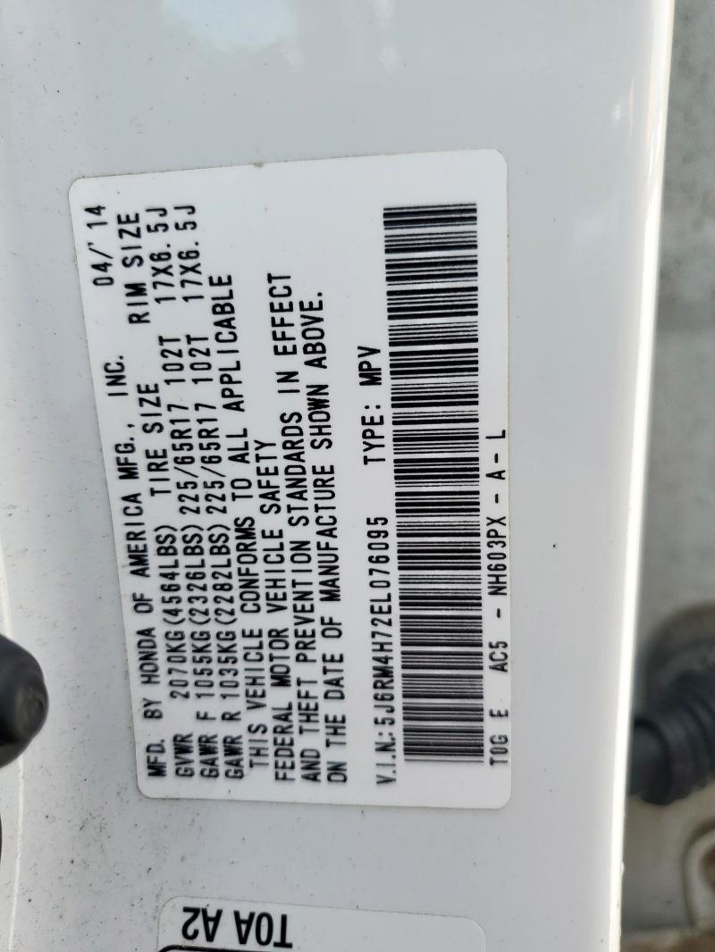 Photo 14 from auction – 2014 HONDA CR-V EXL with VIN 5J6RM4H72EL076095